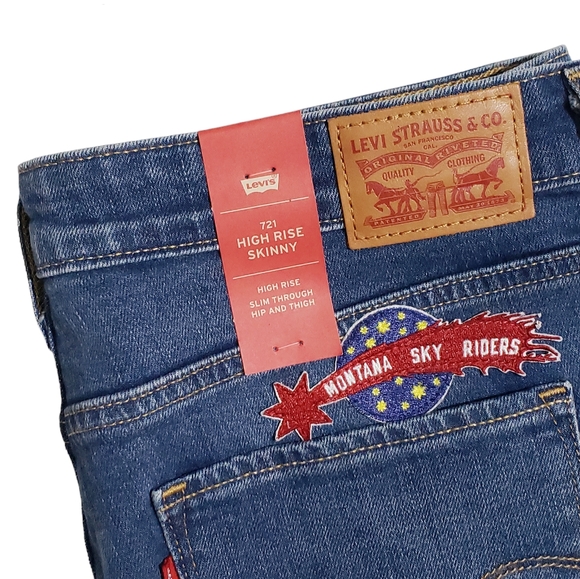 Levis 721 High Rise Skinny Womens Jeans 32x30 Pac Heights Patch Work NWT - Picture 11 of 12